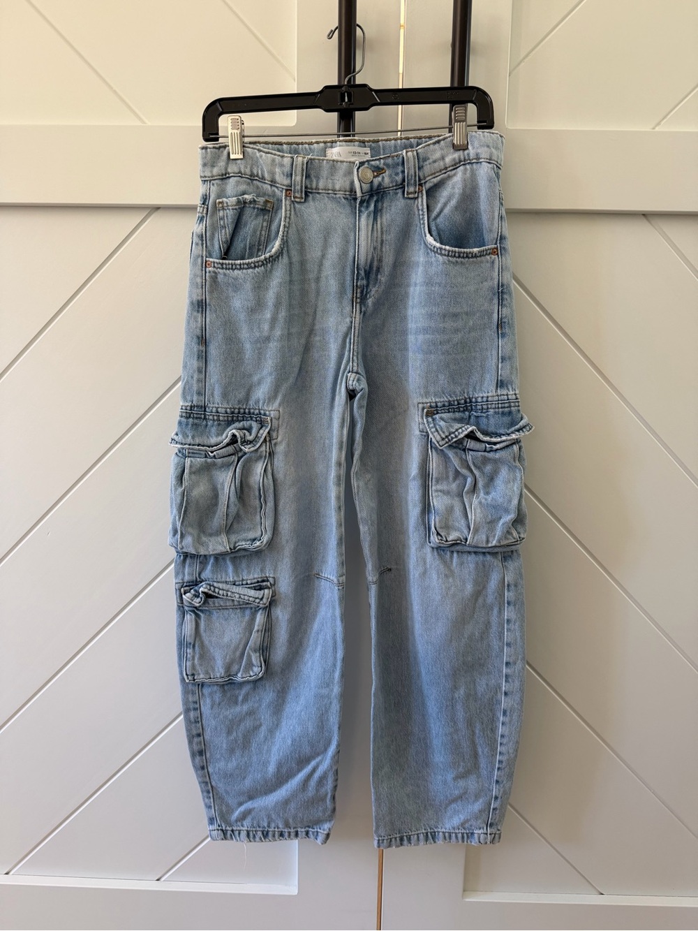 Boys Light Wash Cargo Denim Pants